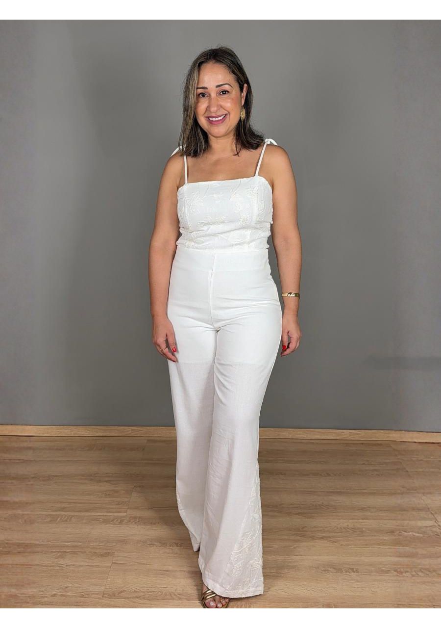 Conjunto Alcinha Pantalona Bordado Linho REF:YX134... - MIX MODA