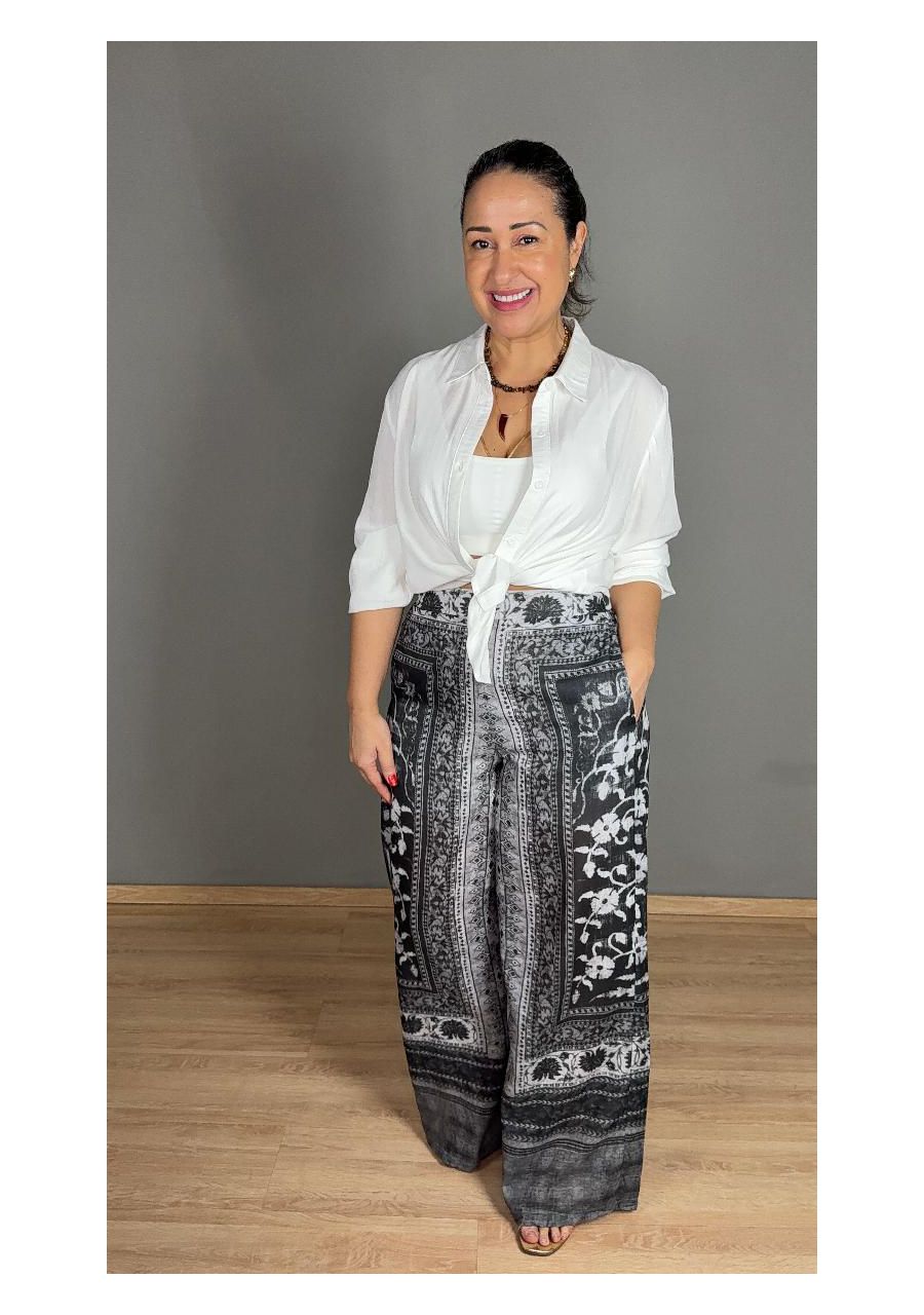 Calça Com Elástico Pantalona Boho REF:F353 - 10817... - MIX MODA