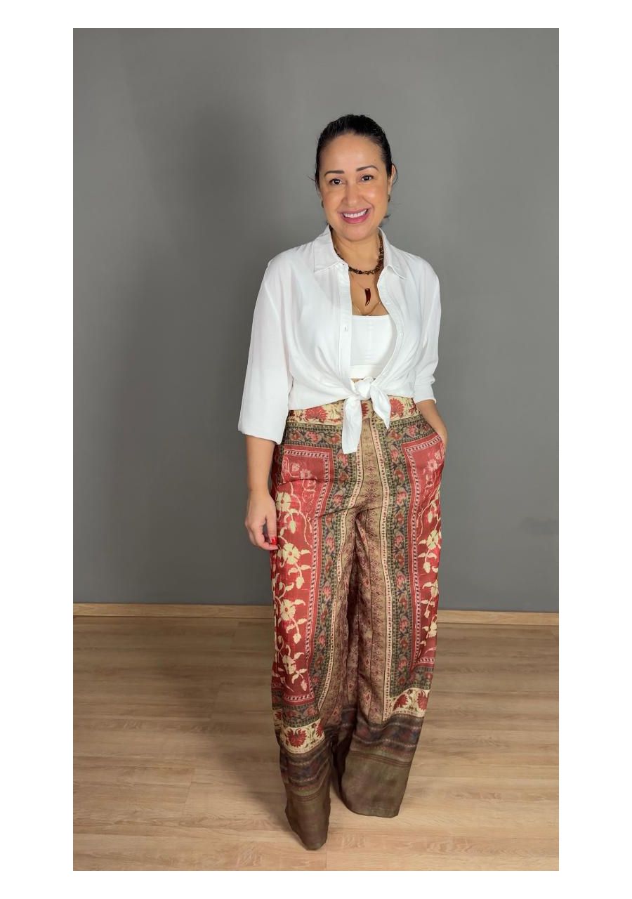 Calça Com Elástico Pantalona Boho REF:F353 - 10817... - MIX MODA