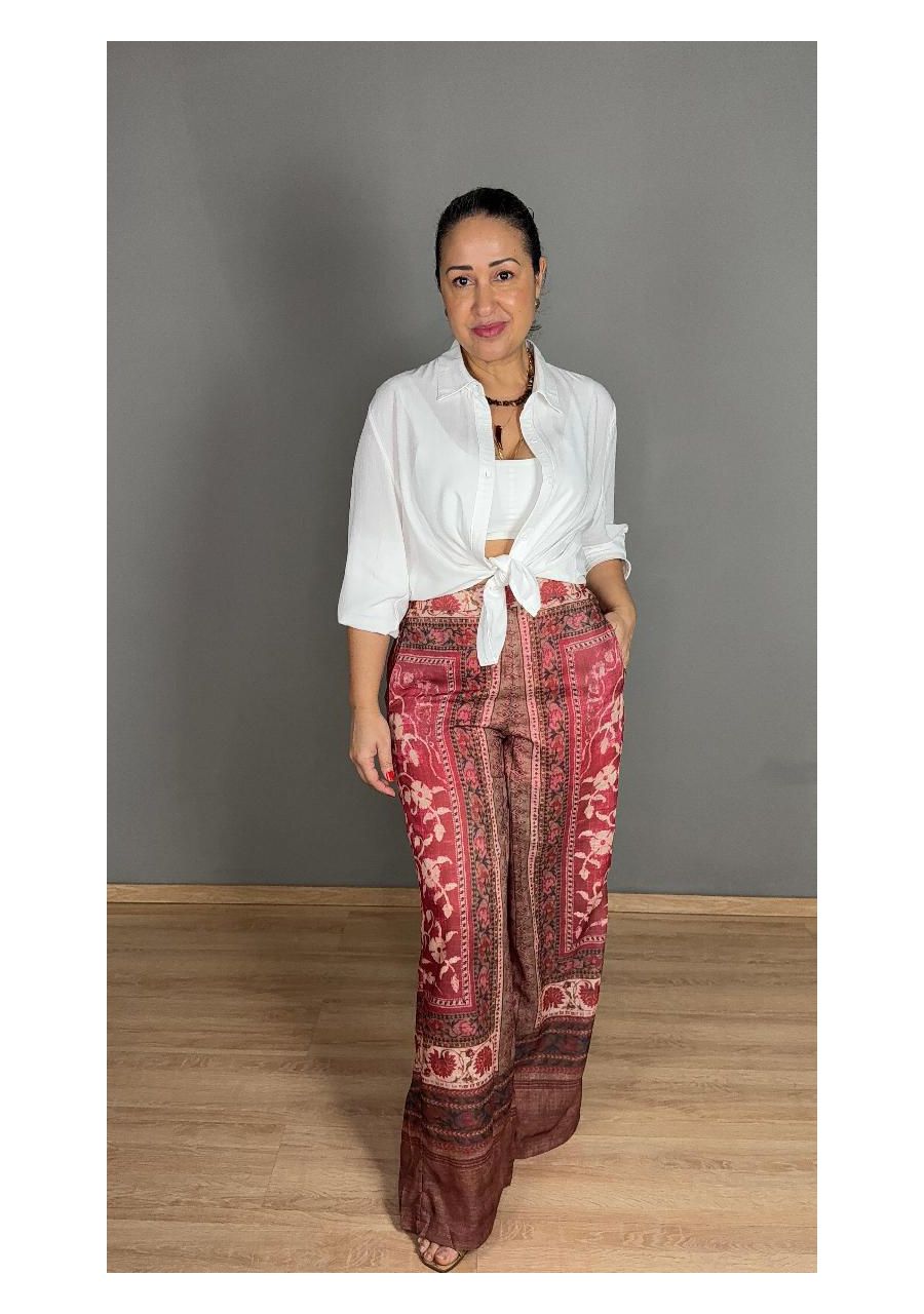 Calça Com Elástico Pantalona Boho REF:F353 - 10817... - MIX MODA