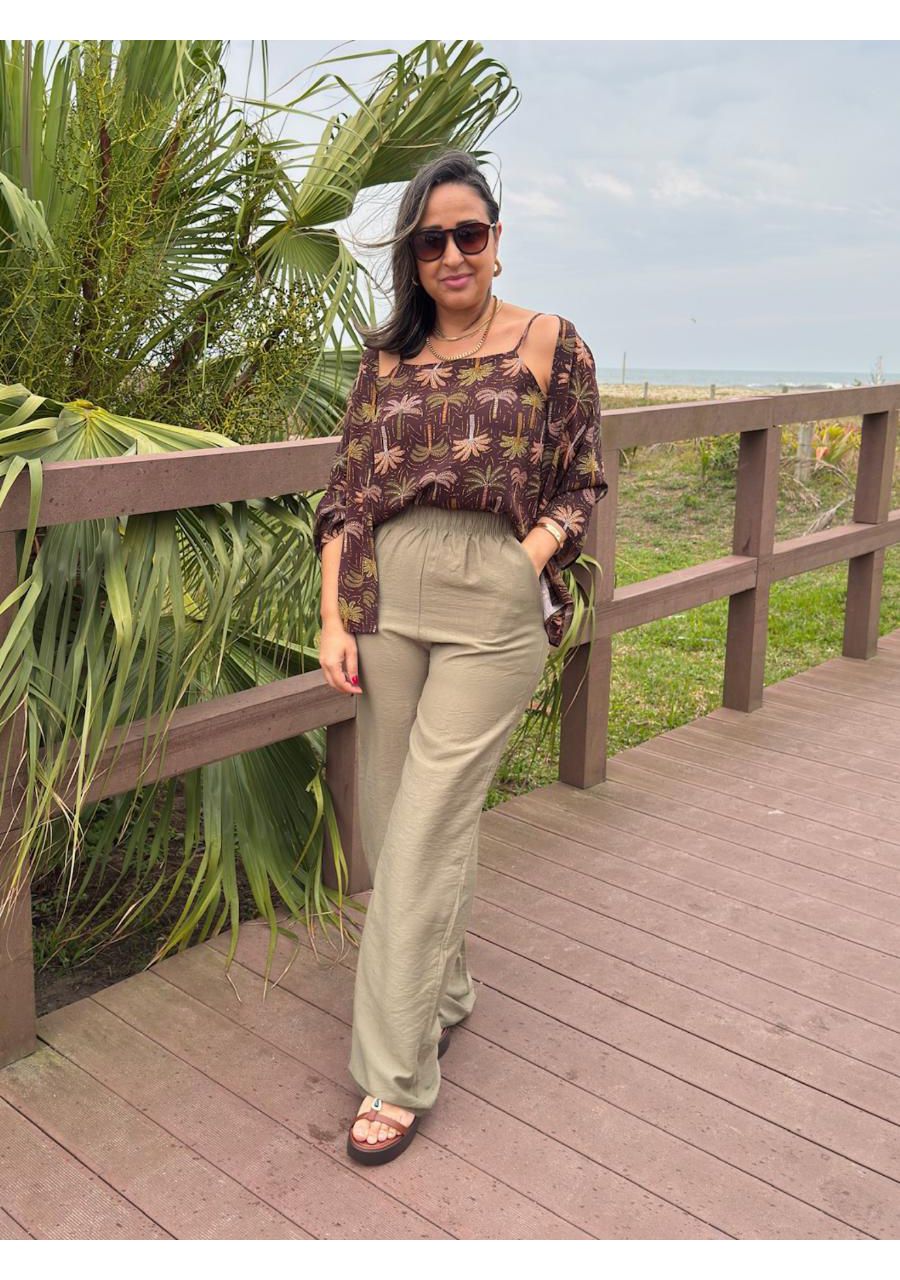 Calça Com Elástico Pantalona Com Bolso REF:MU0533 ... - MIX MODA