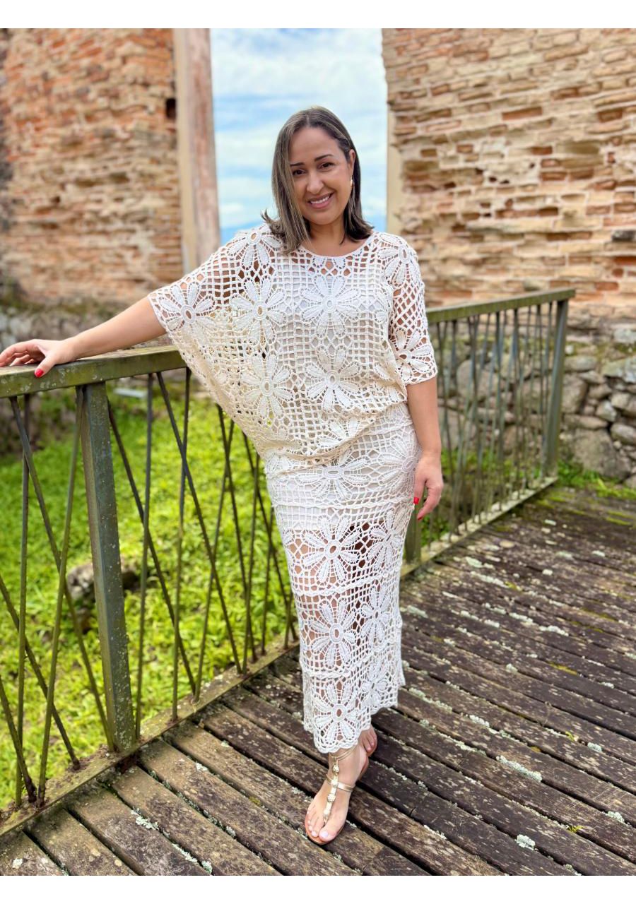 Blusa Manga 3/4 Crochê REF:IM21038 - 108390 - NATU... - MIX MODA