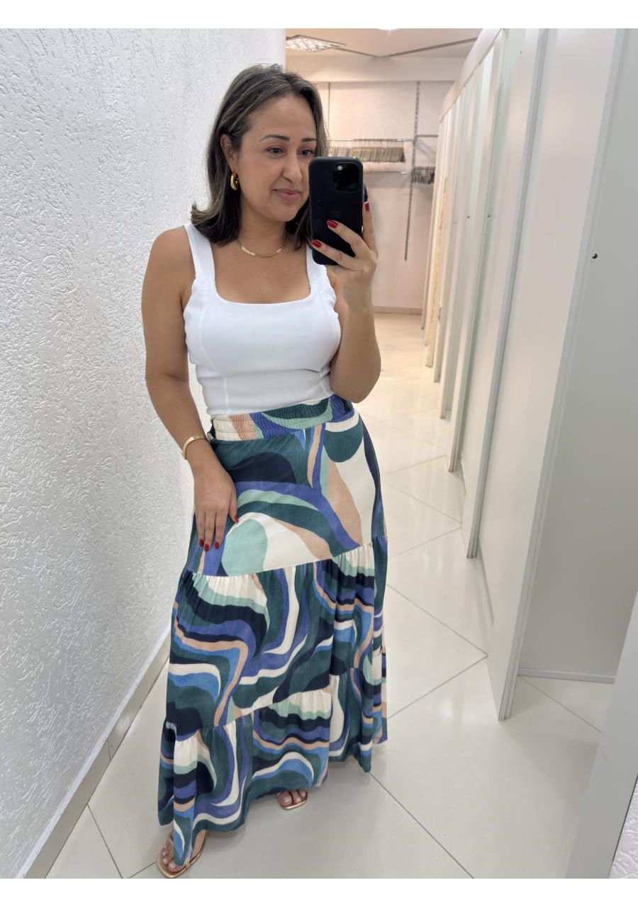 Saia Estampada Com Elástico Longa 3 Marias REF:323... - MIX MODA