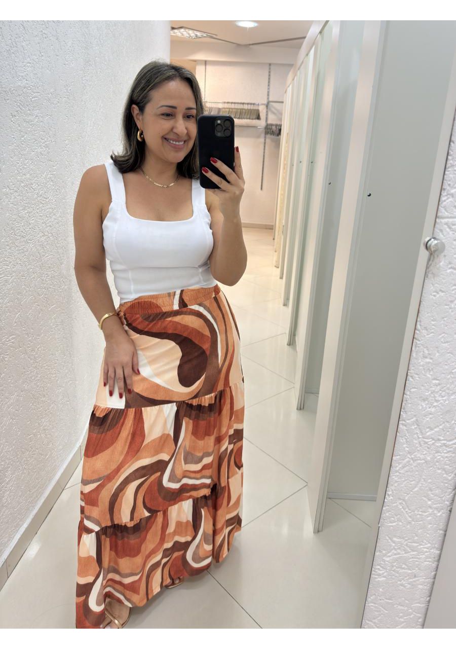 Saia Estampada Com Elástico Longa 3 Marias REF:323... - MIX MODA