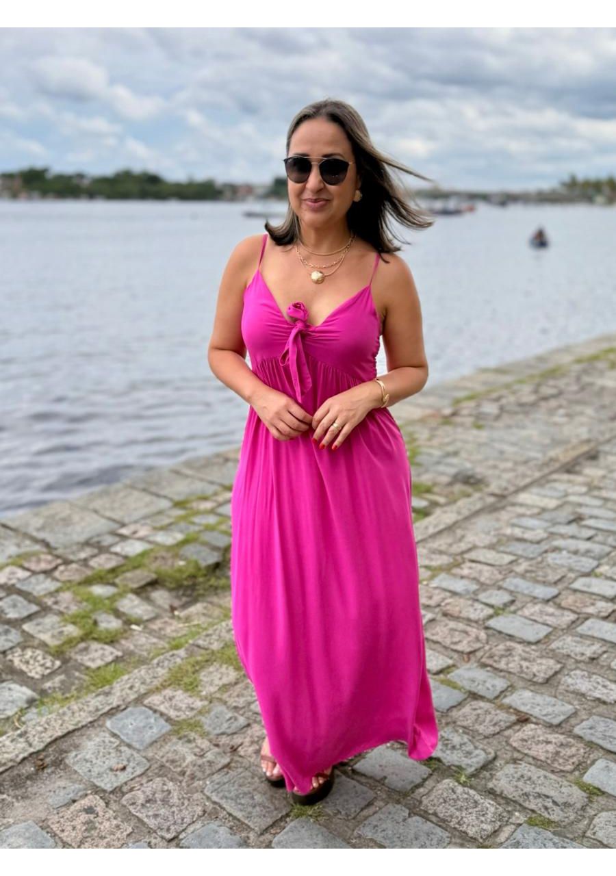 Vestido Alcinha Longo Viscose Com Laço REF:230337 ... - MIX MODA