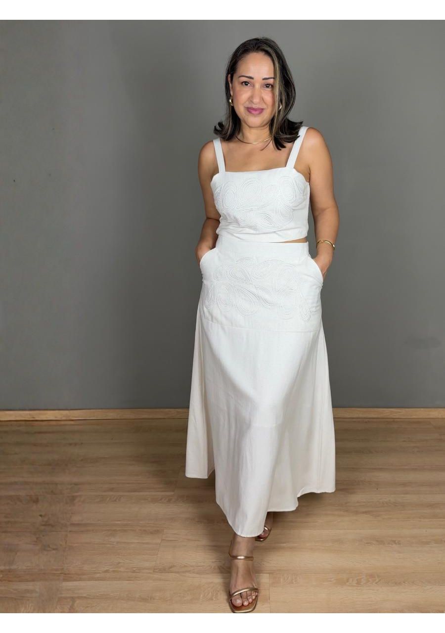 Conjunto Top e Saia Midi Com Bordado REF:YX105 - 1... - MIX MODA