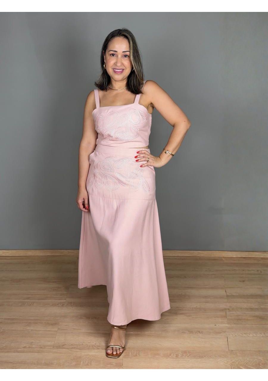Conjunto Top e Saia Midi Com Bordado REF:YX105 - 1... - MIX MODA
