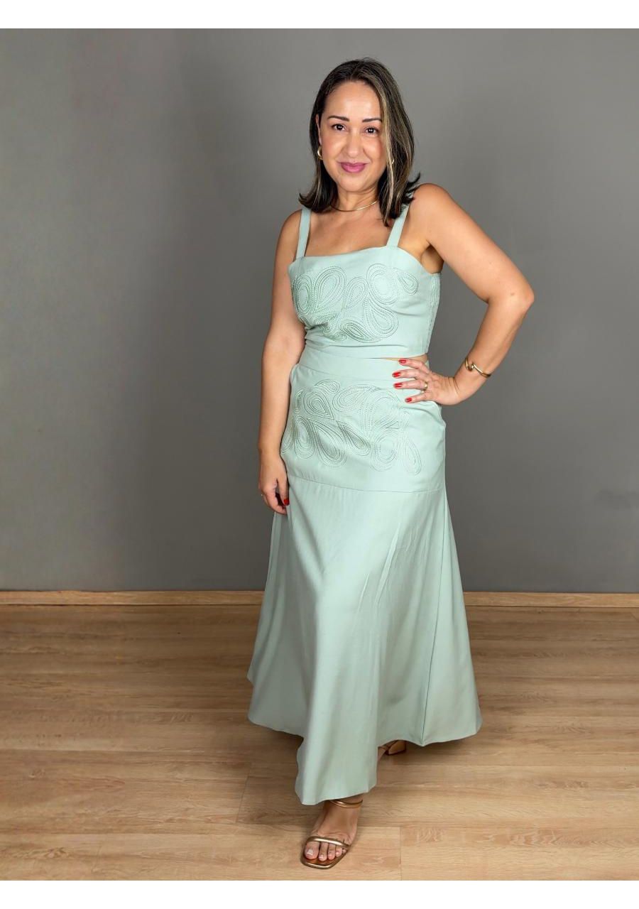 Conjunto Top e Saia Midi Com Bordado REF:YX105 - 1... - MIX MODA