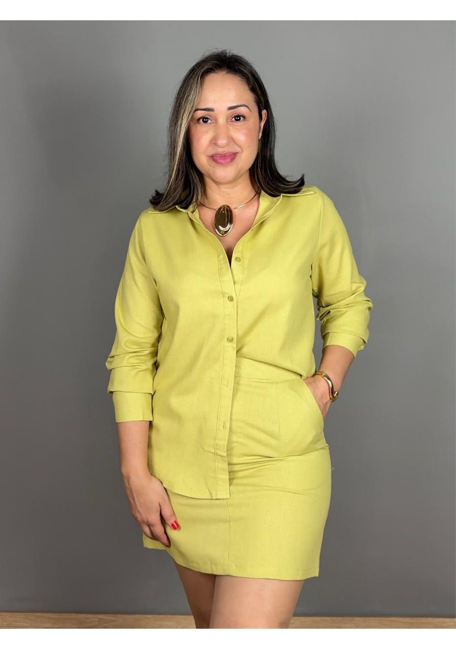 Conjunto Camisa Com Saia Linho REF:ME8159 - 108715... - MIX MODA