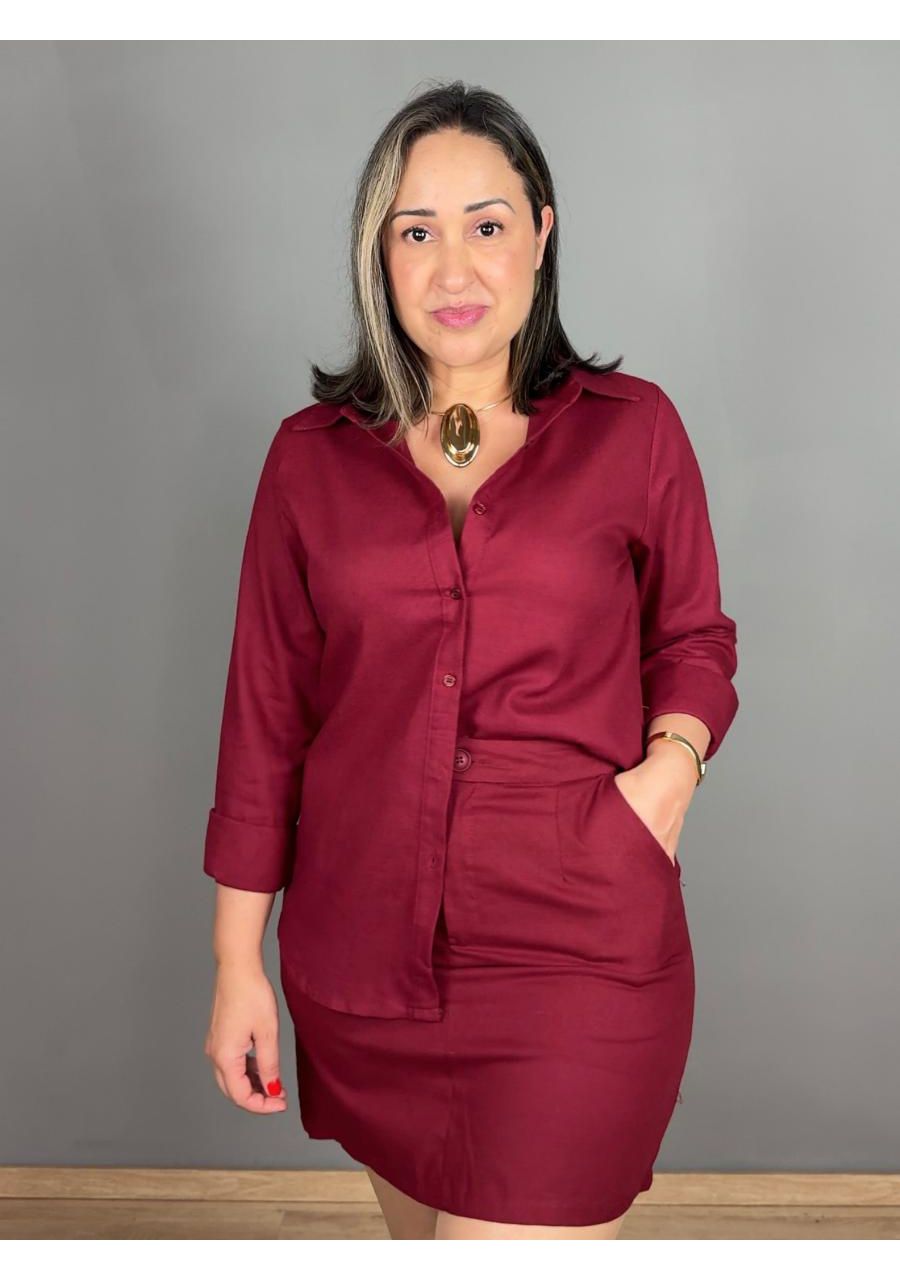 Conjunto Camisa Com Saia Linho REF:ME8159 - 108715... - MIX MODA