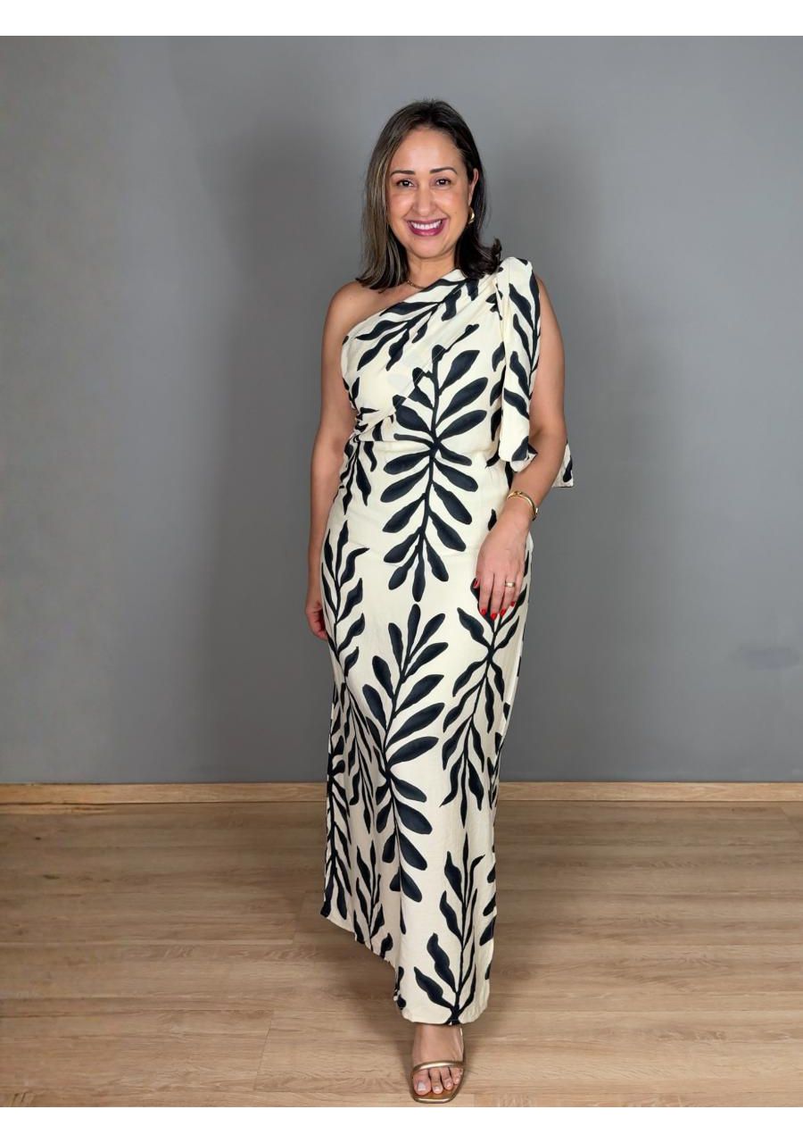 Vestido Estampado Nula Manga Maxi Com Laço REF:JX2... - MIX MODA