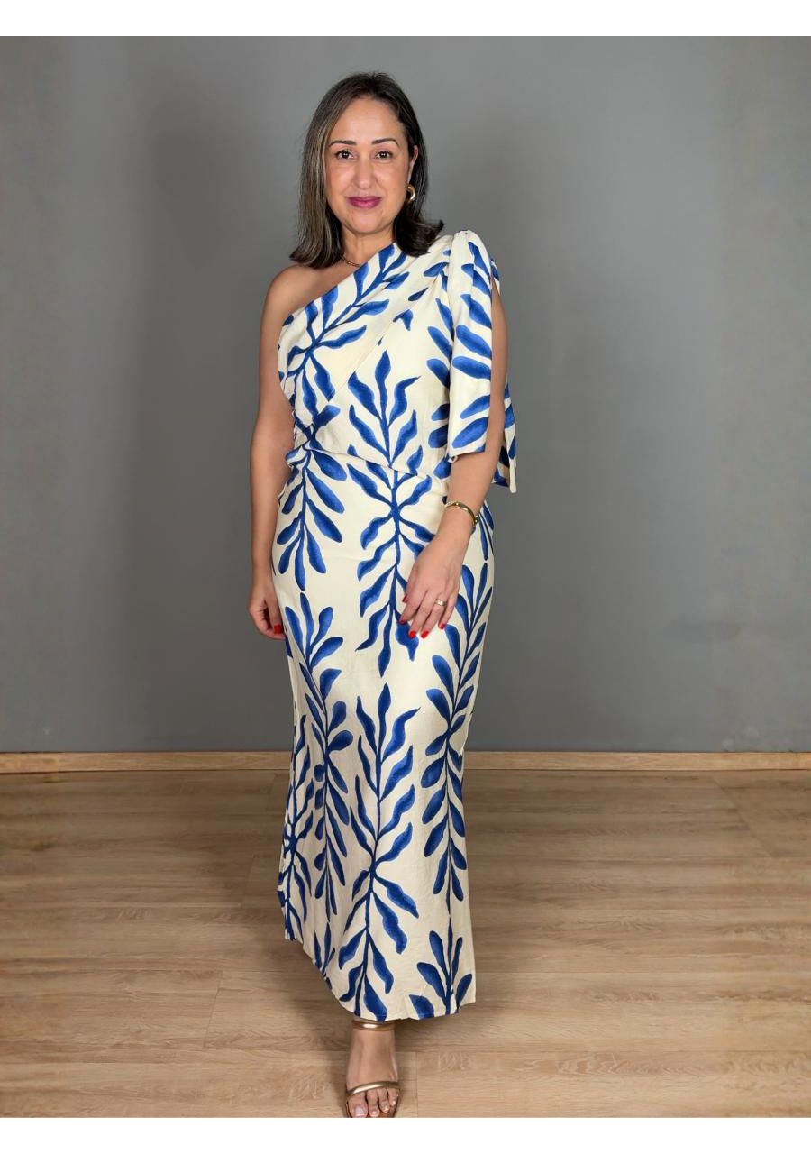 Vestido Estampado Nula Manga Maxi Com Laço REF:JX2... - MIX MODA