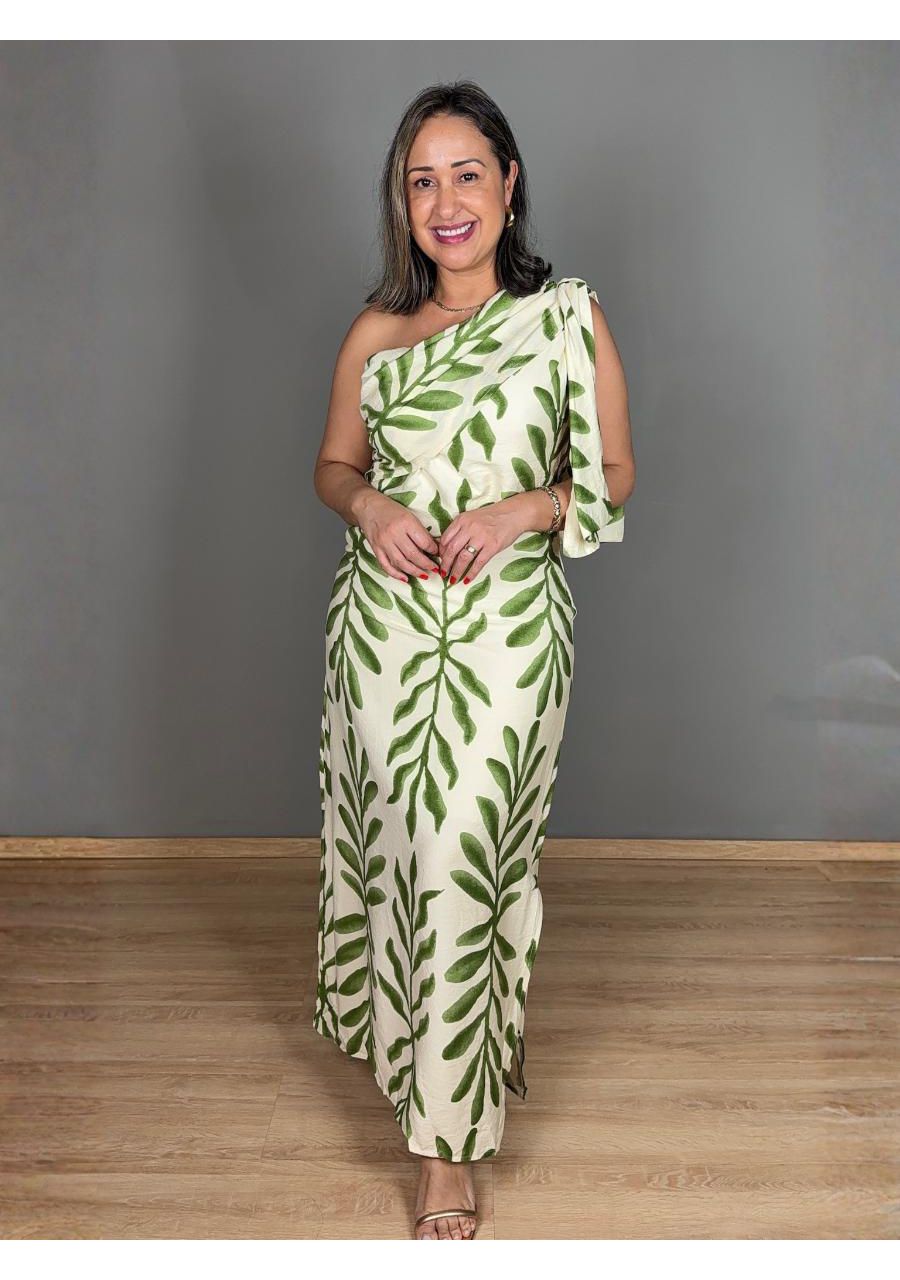 Vestido Estampado Nula Manga Maxi Com Laço REF:JX2... - MIX MODA