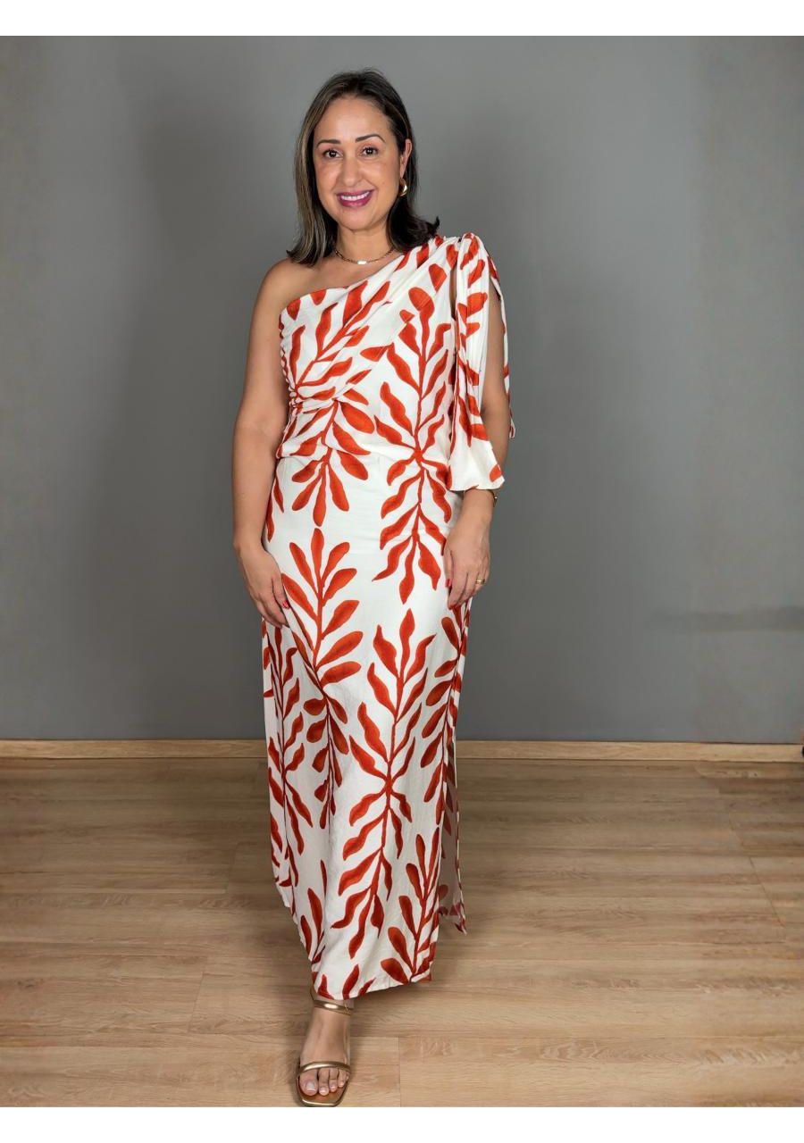 Vestido Estampado Nula Manga Maxi Com Laço REF:JX2... - MIX MODA