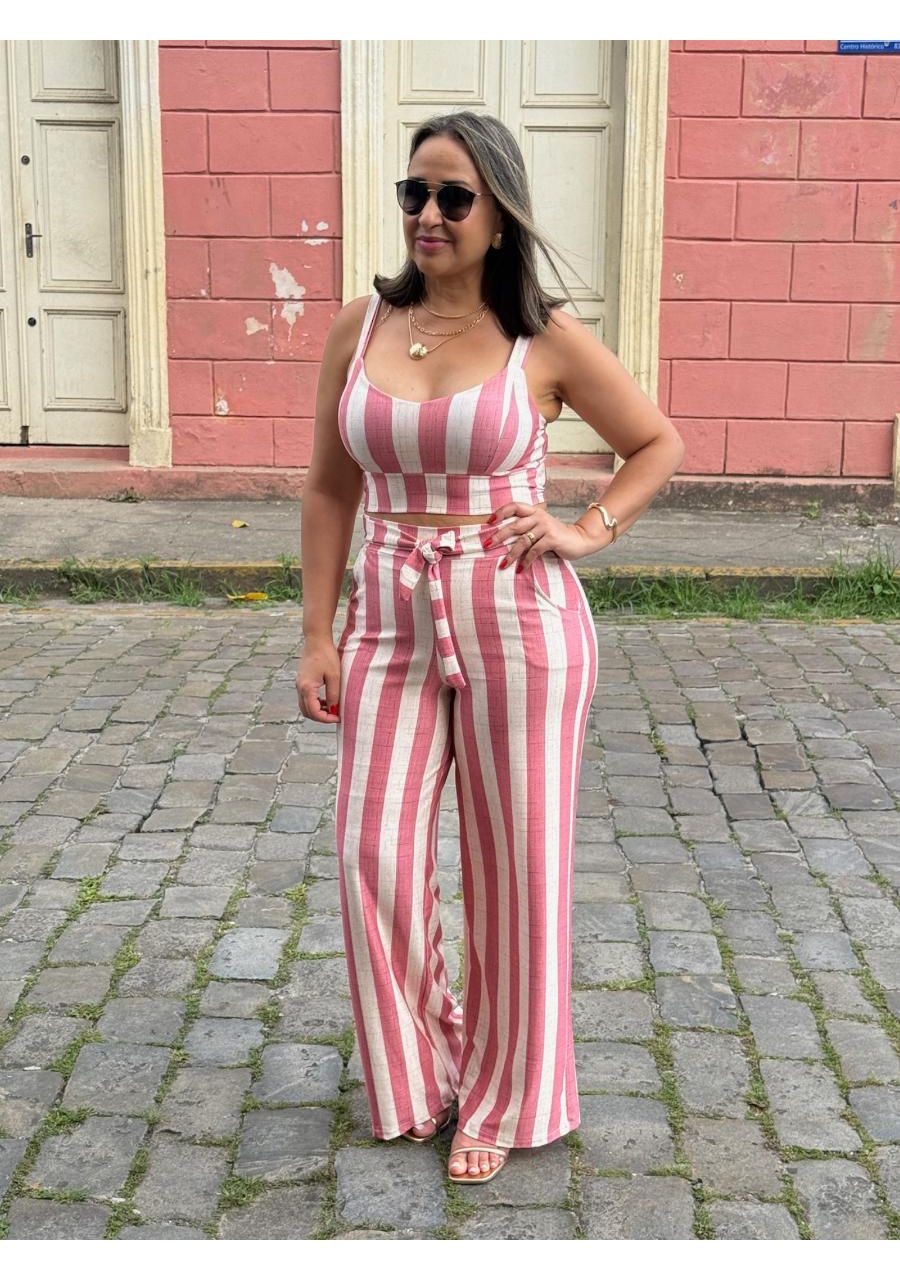 Conjunto Alcinha Calça Com Top Listrado REF:CJ0532... - MIX MODA
