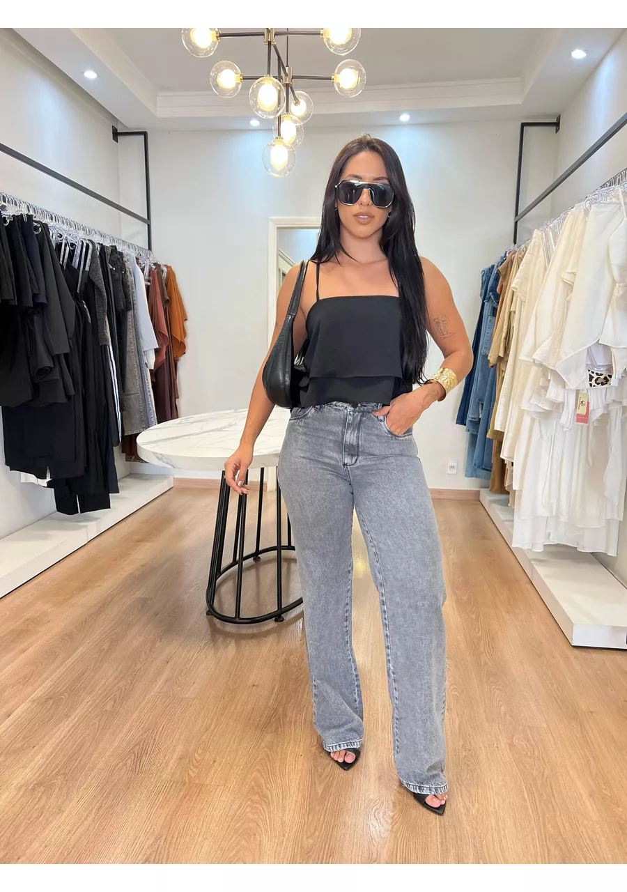 Calça Jeans Preta Estonada - 2024467 - Look de Luxo - Moda Feminina