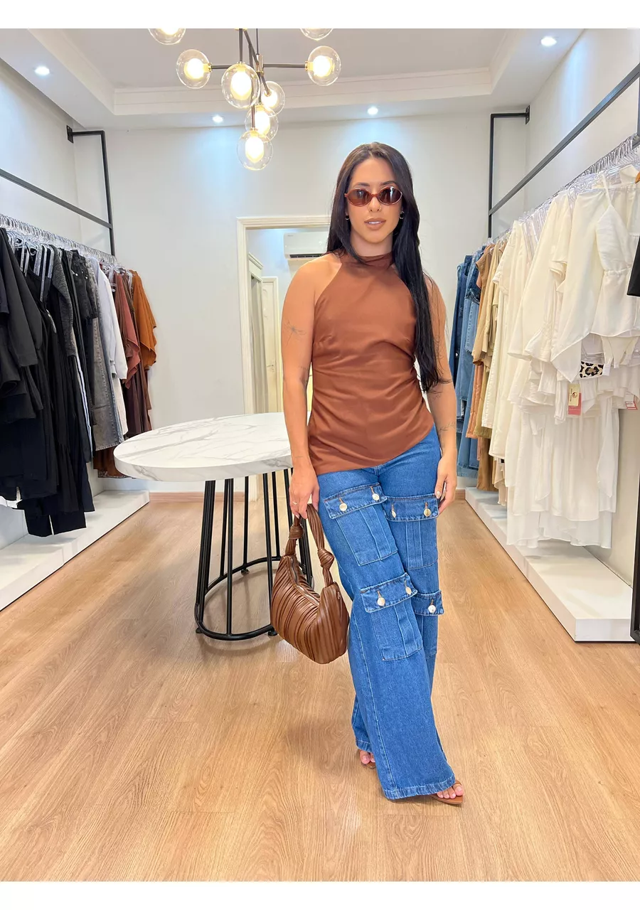 Calça Cargo Jeans - 2024515 - Look de Luxo - Moda Feminina