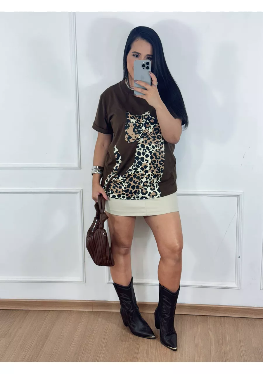 Maxi Camisa Onça Marrom - 2024470 - Look de Luxo - Moda Feminina