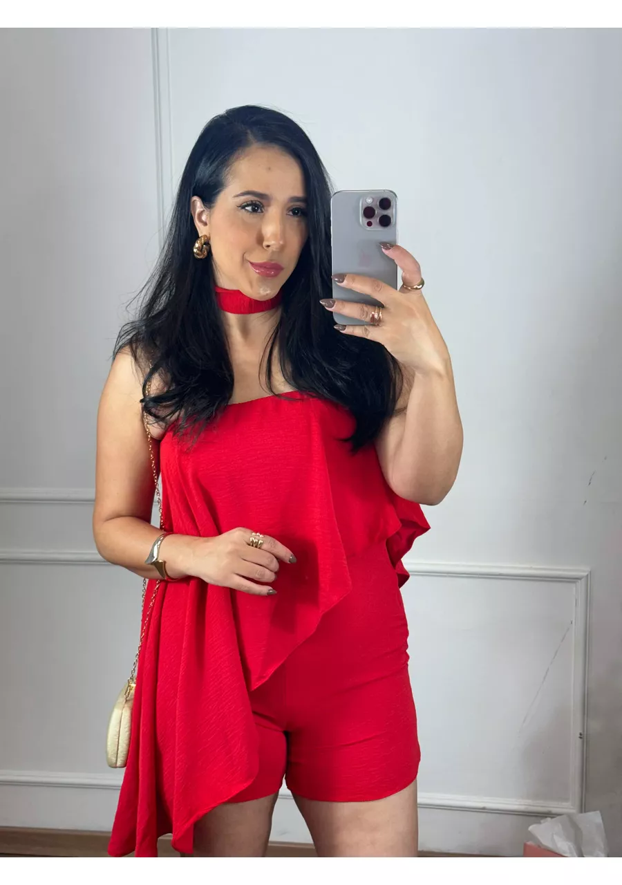 Macaquinho Eduarda Vermelho - 2024377 - Look de Luxo - Moda Feminina