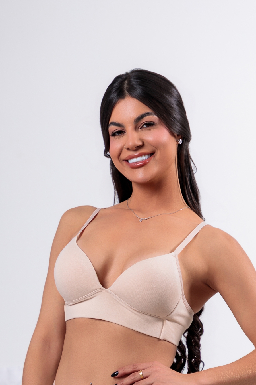 SUTIÃ ALGODÃO COM BOJO SEM ARO REFORÇADO NUDE - 490 NUDE - Innova Dama