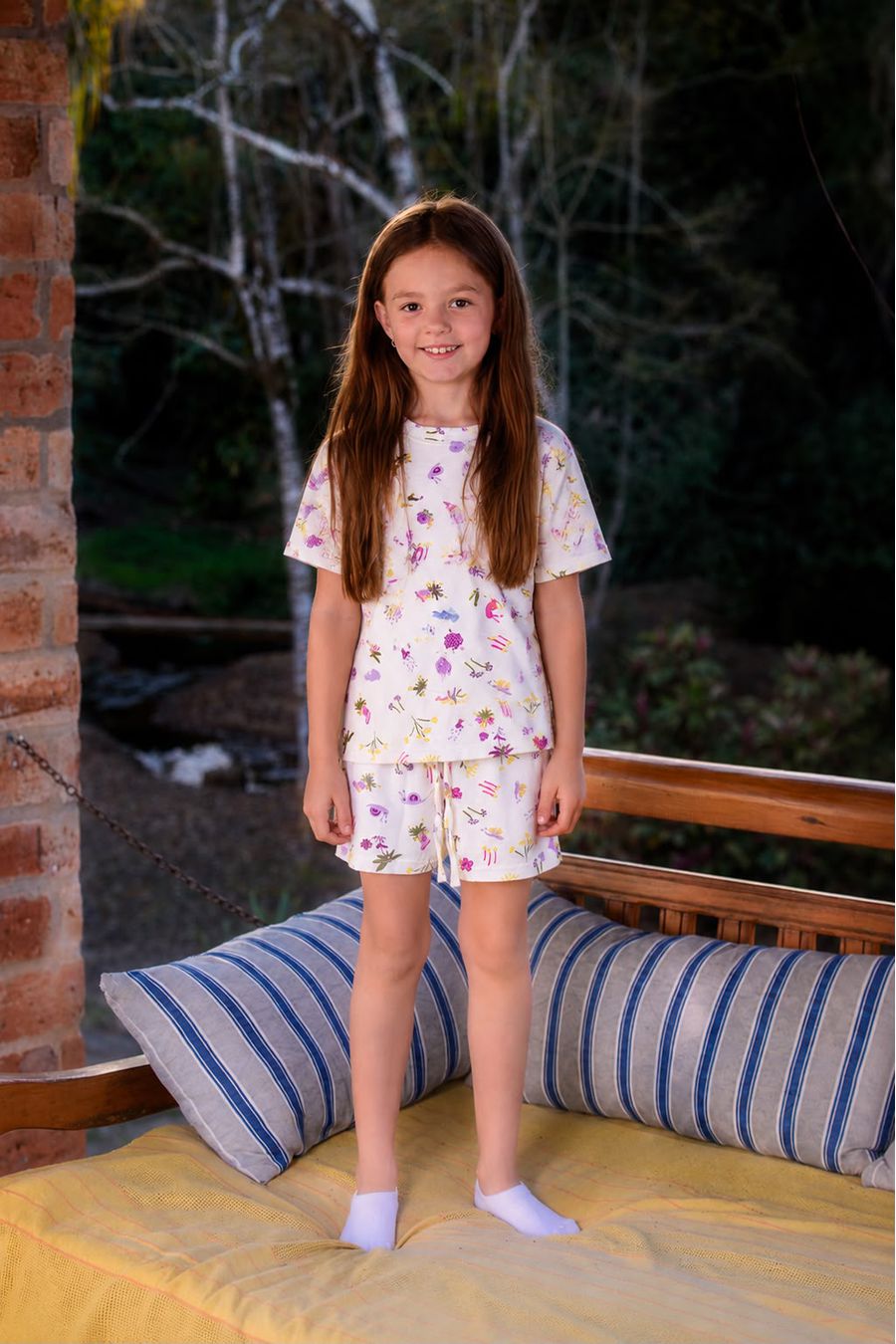 PIJAMA INFANTIL FEMININO CURTO COM SHORT JARDIM - 230 JARDIM - Innova Dama