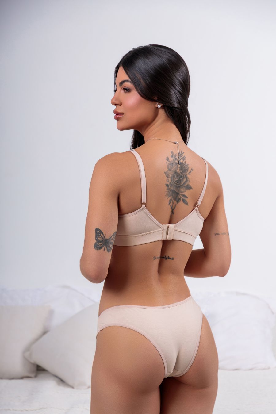 CONJUNTO ALGODÃO SEM BOJO COM DETALHE BOTÕES NUDE