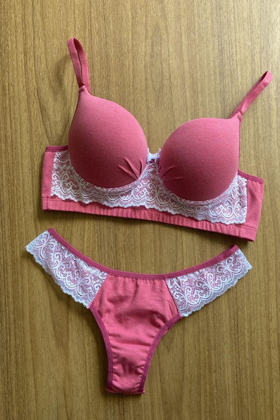 CONJUNTO ALGODÃO COM BOJO E CALCINHA FIO DUPLO SANDÍA - 462 SANDÍA - Innova Dama