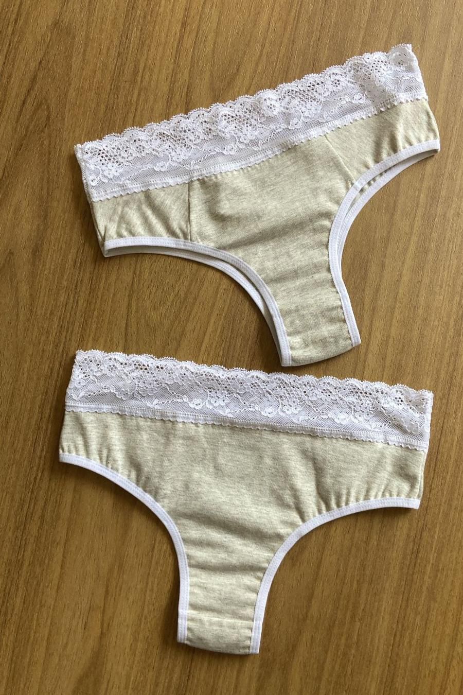 CALCINHA ALGODÃO ESTILO TANGA COM RENDA CINTURA CINZA MÉDIO - 021 MESCLA - Innova Dama