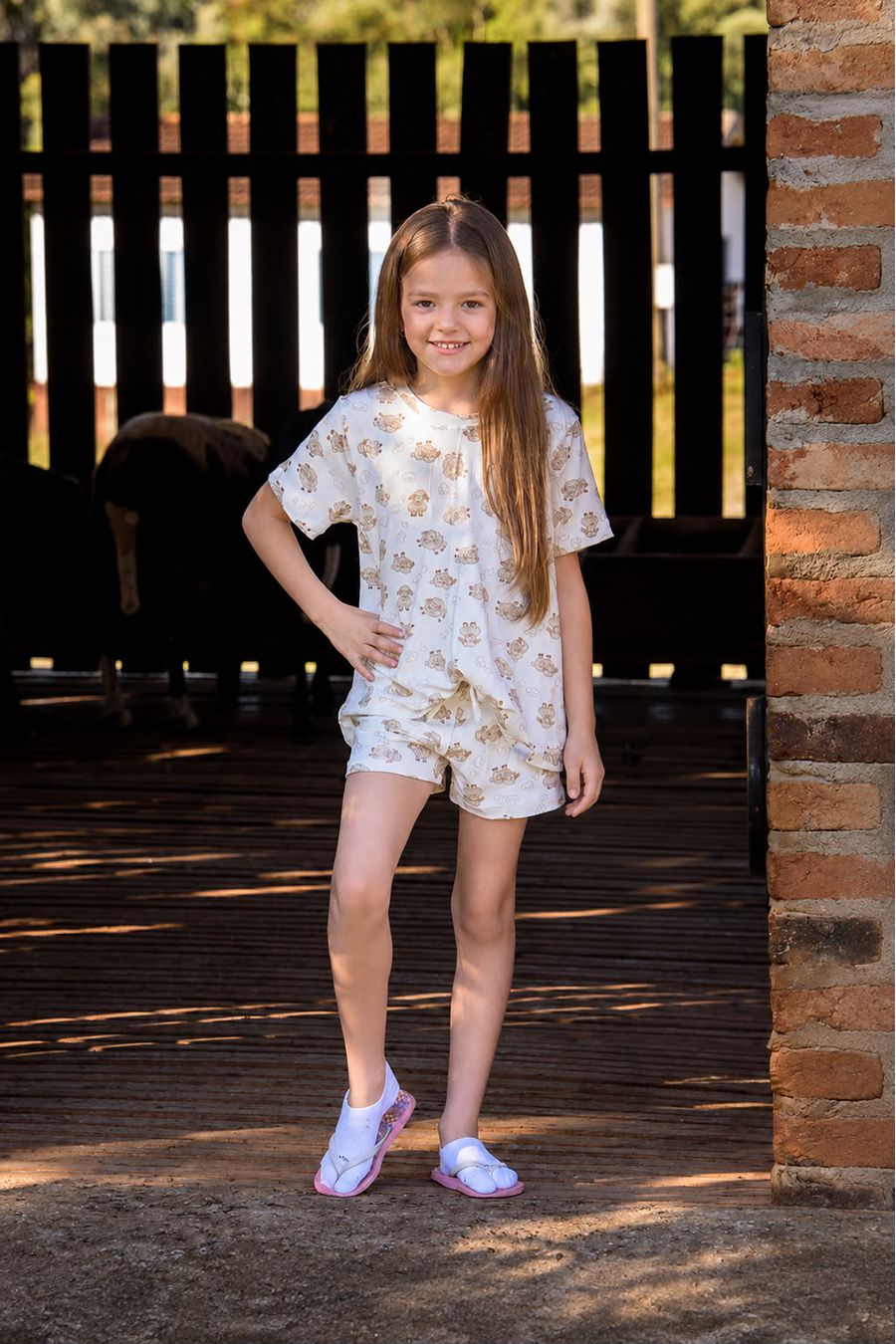 PIJAMA INFANTIL FEMININO CURTO COM SHORT OVELHA - 230 OVELHA - Innova Dama