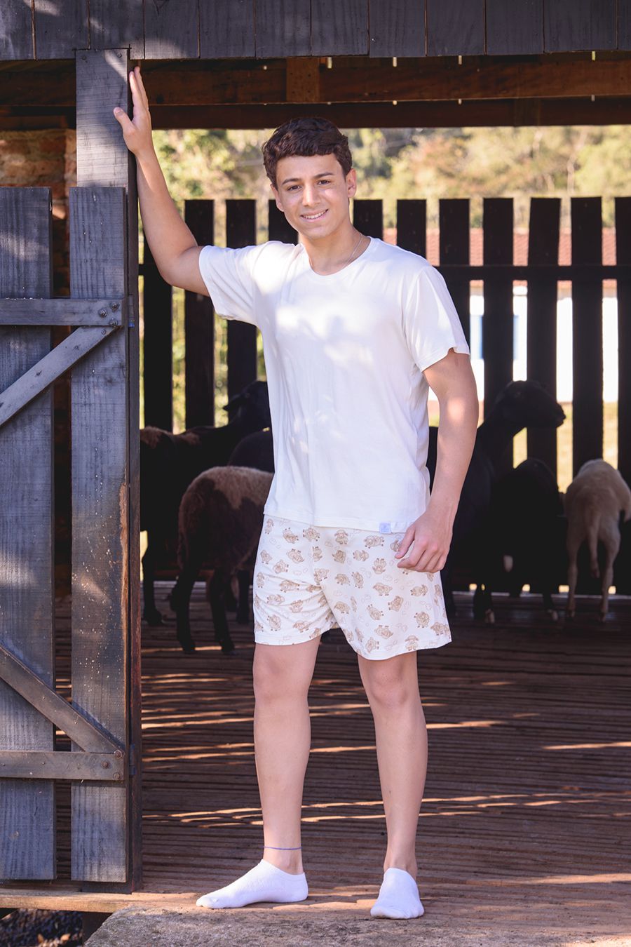 PIJAMA SHORT DOOL MASCULINO NO VISCOSE DE ALGODÃO OVELHA - 204 OVELHA - Innova Dama