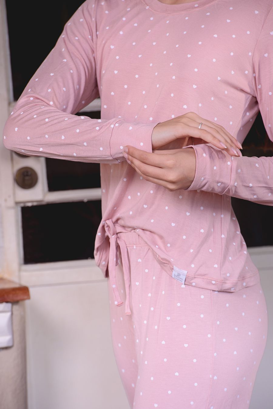 PIJAMA ADULTO VISCOSE DE ALGODÃO CALÇA E BLUSA LONGA COM PUNHO ROMANCE