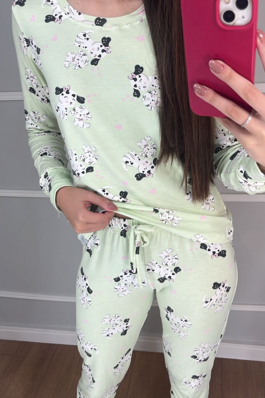 PIJAMA ADULTO VISCOSE DE ALGODÃO CALÇA E BLUSA LONGA COM PUNHO CACHORRO