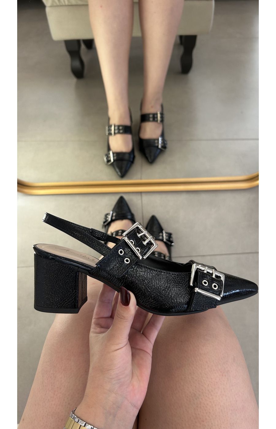 Scarpin Hortência Preto Verniz em Couro - AURORA URBAN.
