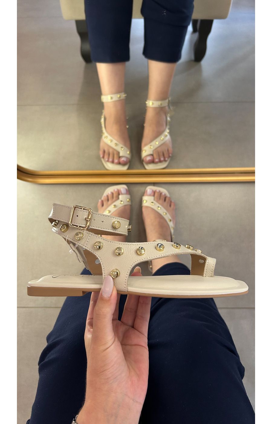 Rasteira Ísis Off White em Couro - AURORA URBAN.