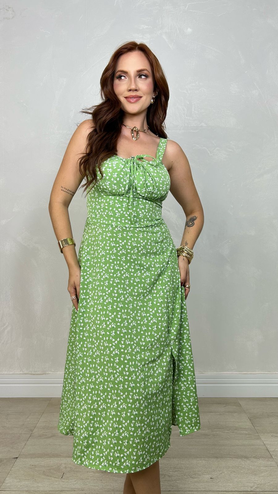 Vestido de Alça Estampado Verde