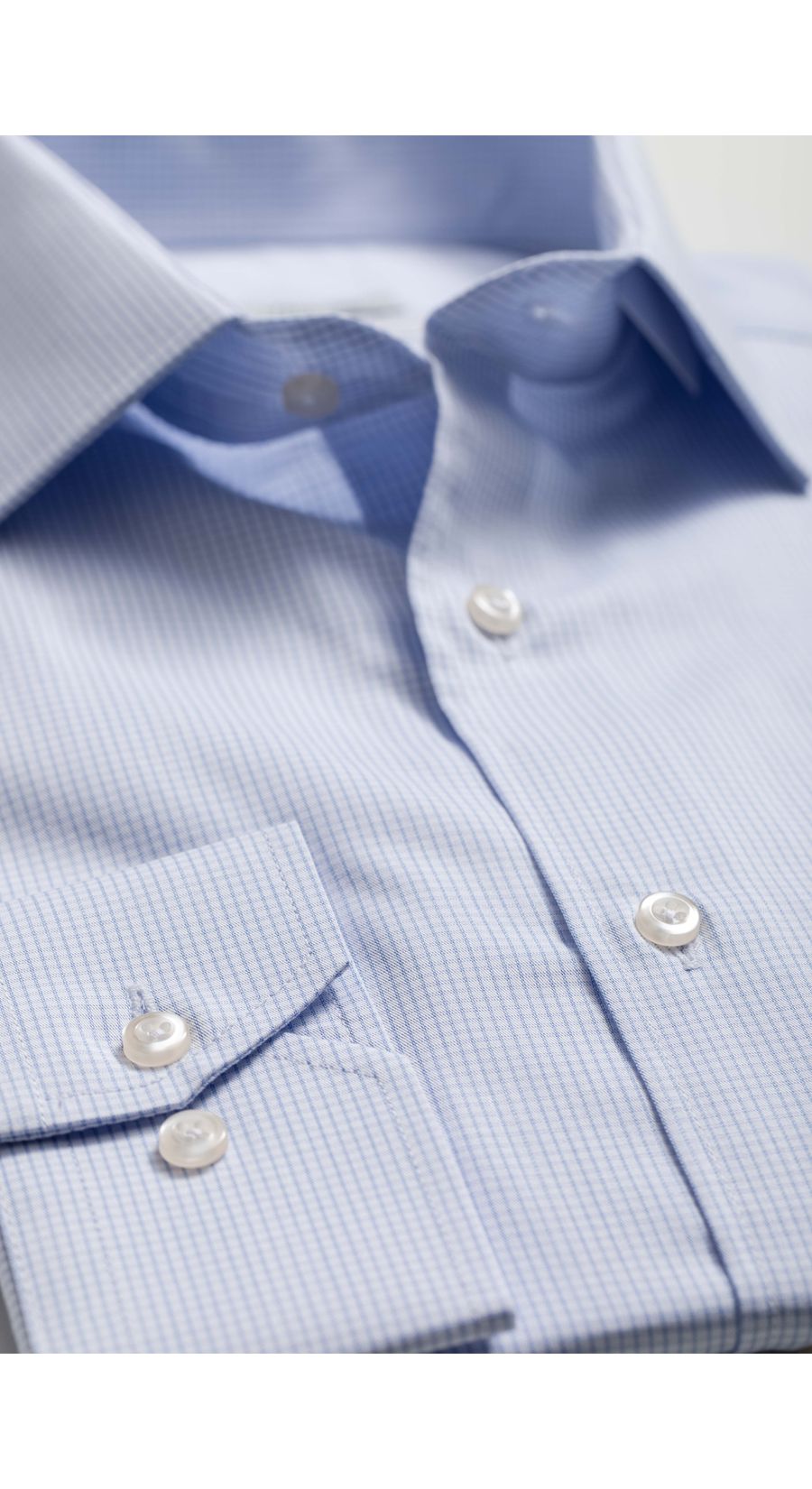 Camisa Social Slim fit Branco quadriculado azul - Diodato Alfaiataria