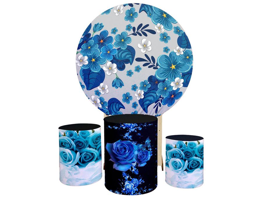 Kit Capa Painel Trio Cilindros Floral Azul Escuro Loja Bibi Pain Is
