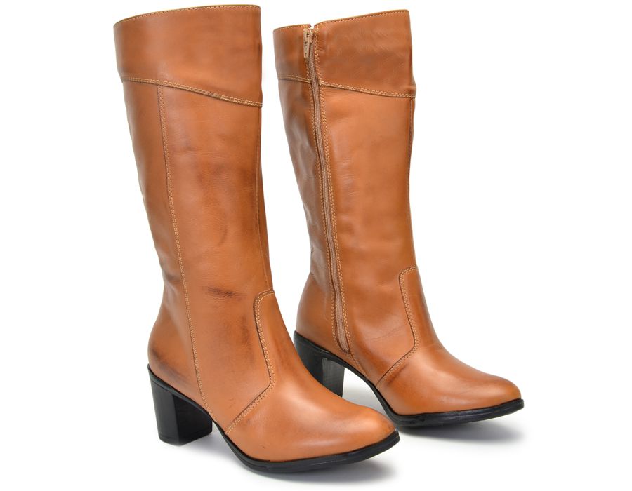 Botas Femininas Cano Médio Salto Grosso Caramelo