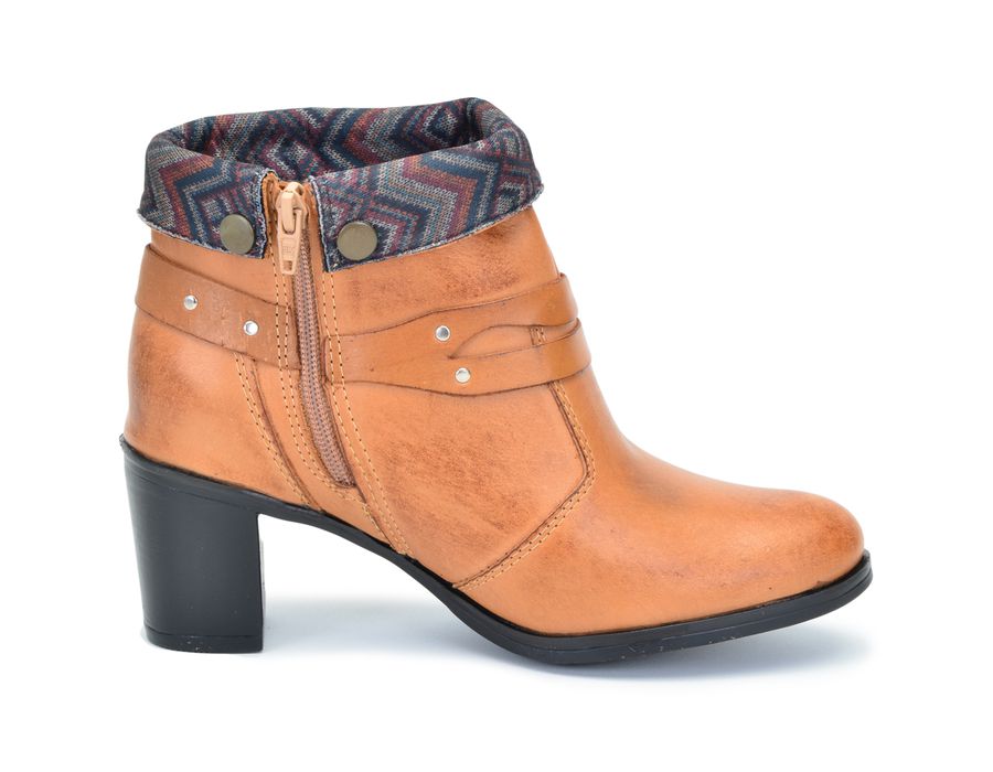 Bota Feminina Cano Curto Salto Grosso Caramelo/Étnico