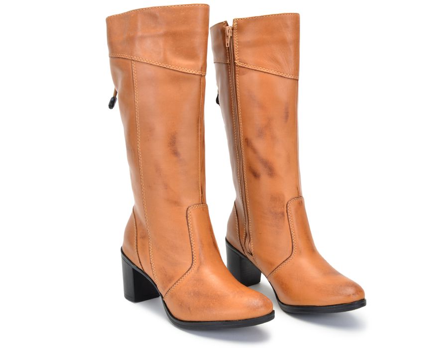 Botas Femininas Cano Médio Salto Grosso Caramelo