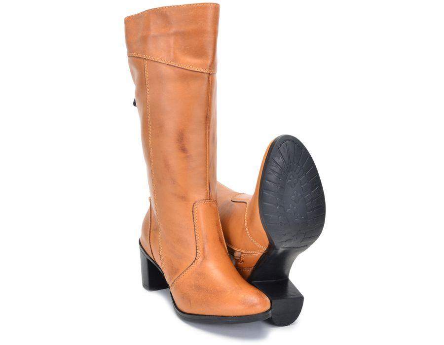 Botas Femininas Cano Médio Salto Grosso Caramelo