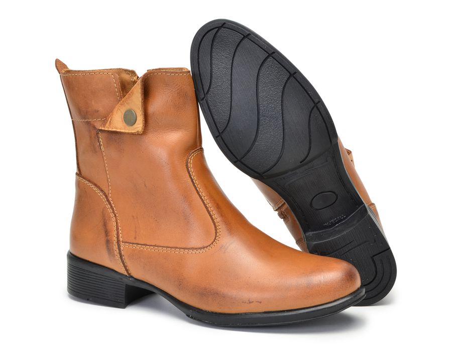 Bota Feminina Couro Cano Curto Montaria 2150/03 Caramelo