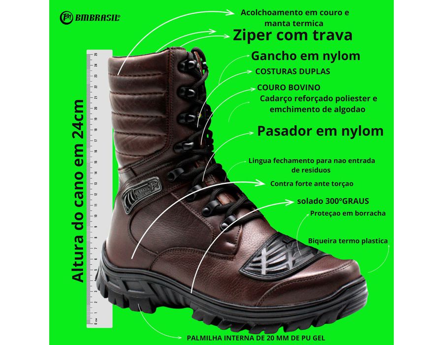 Coturno Militar Marrom Tático Attack Zíper Bmbrasil 5188/07 c a Nº 45.899
