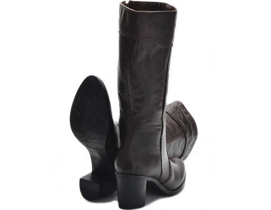 Botas Femininas Cano Médio Salto Grosso Brown