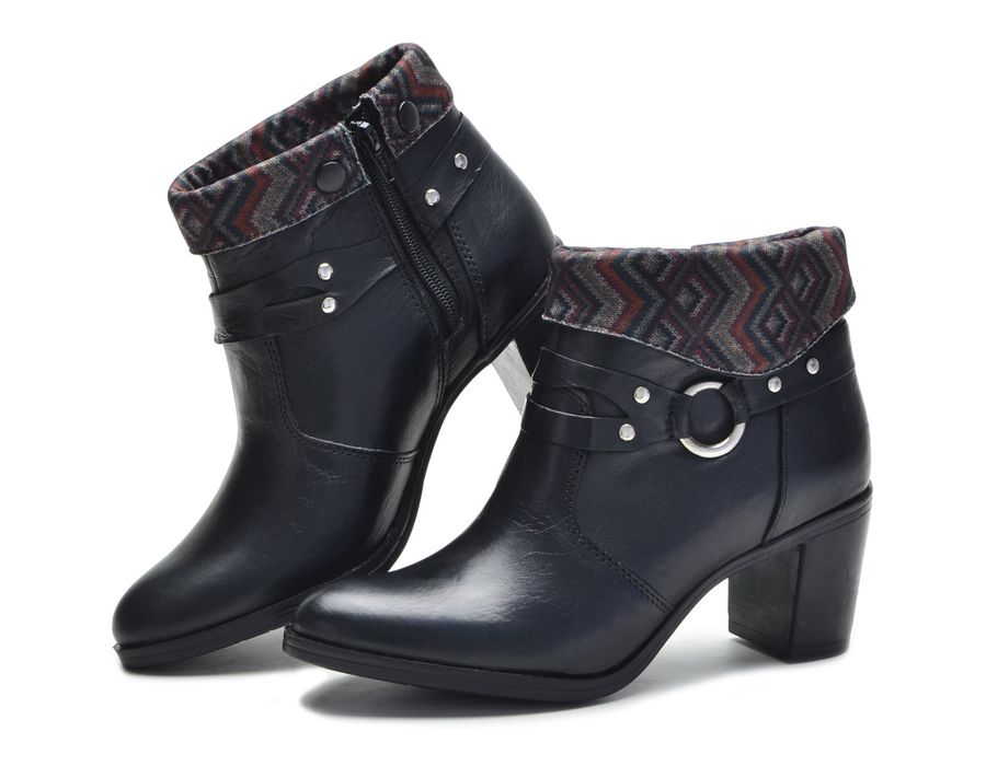 Bota Feminina Cano Curto Salto Grosso Preto/Étnico