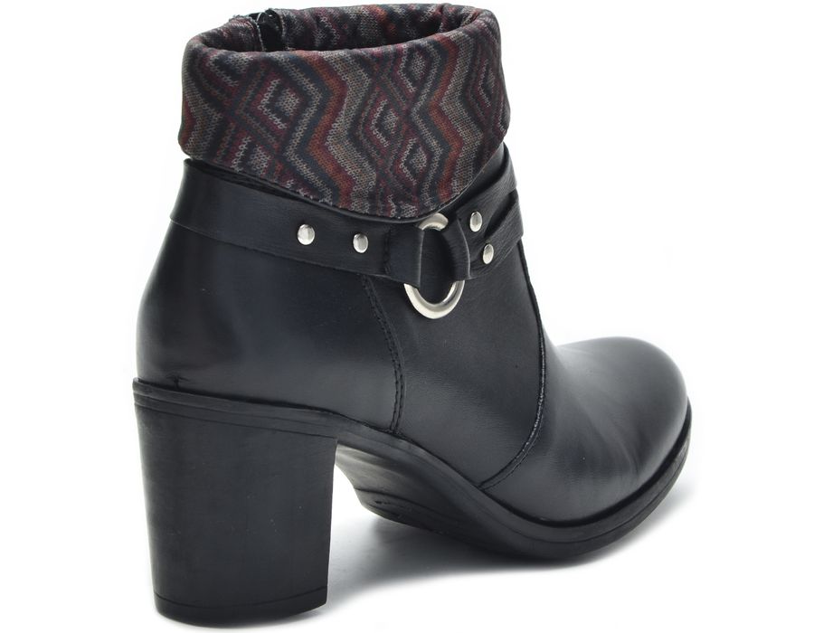 Bota Feminina Cano Curto Salto Grosso Preto/Étnico