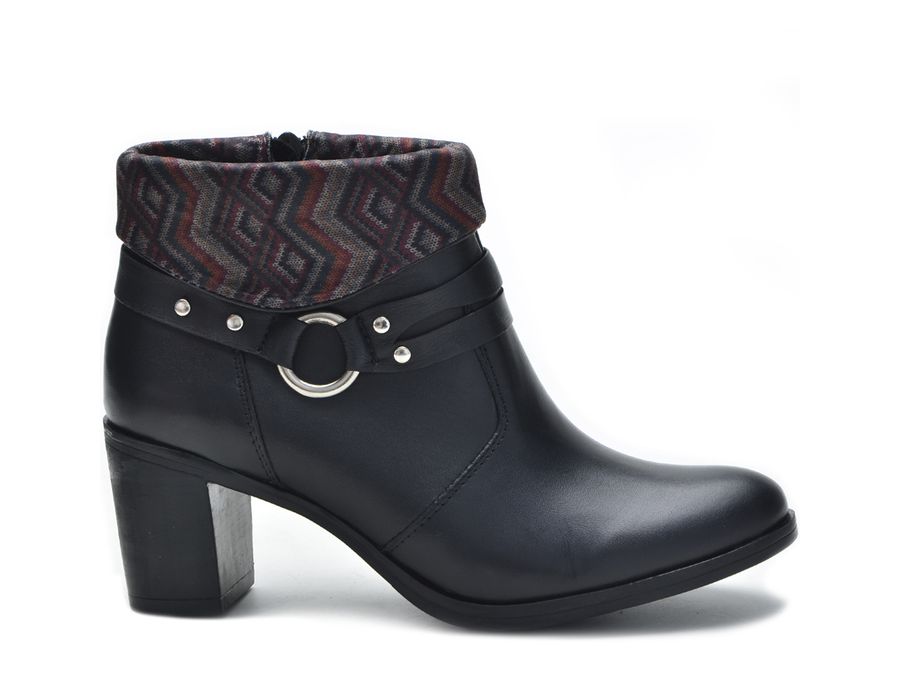 Bota Feminina Cano Curto Salto Grosso Preto/Étnico