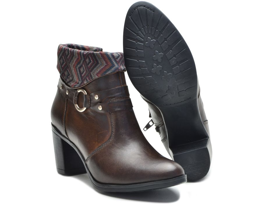 Bota Feminina Cano Curto Salto Grosso Brown/Étnico