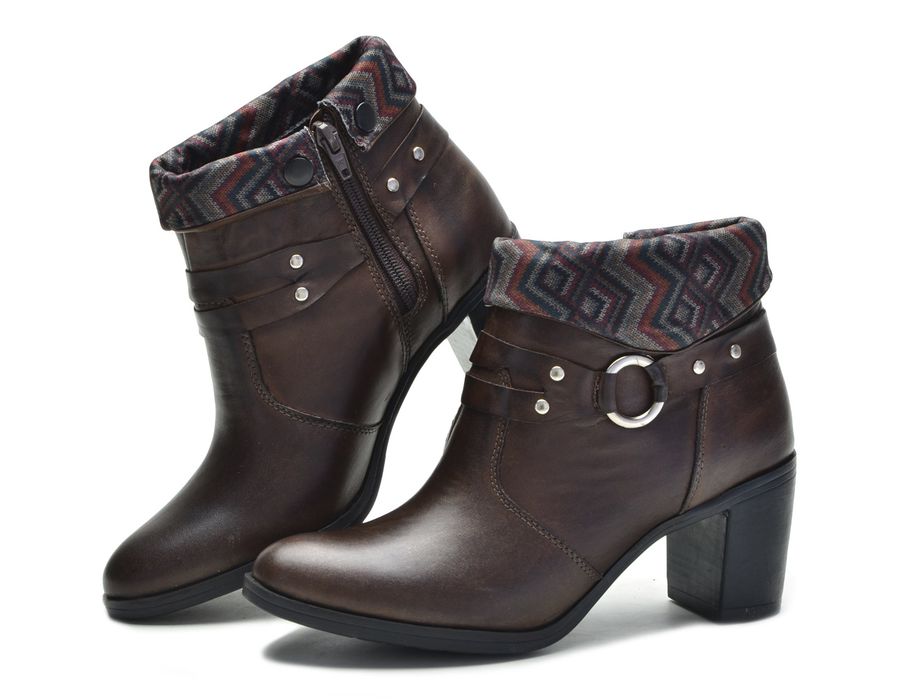 Bota Feminina Cano Curto Salto Grosso Brown/Étnico