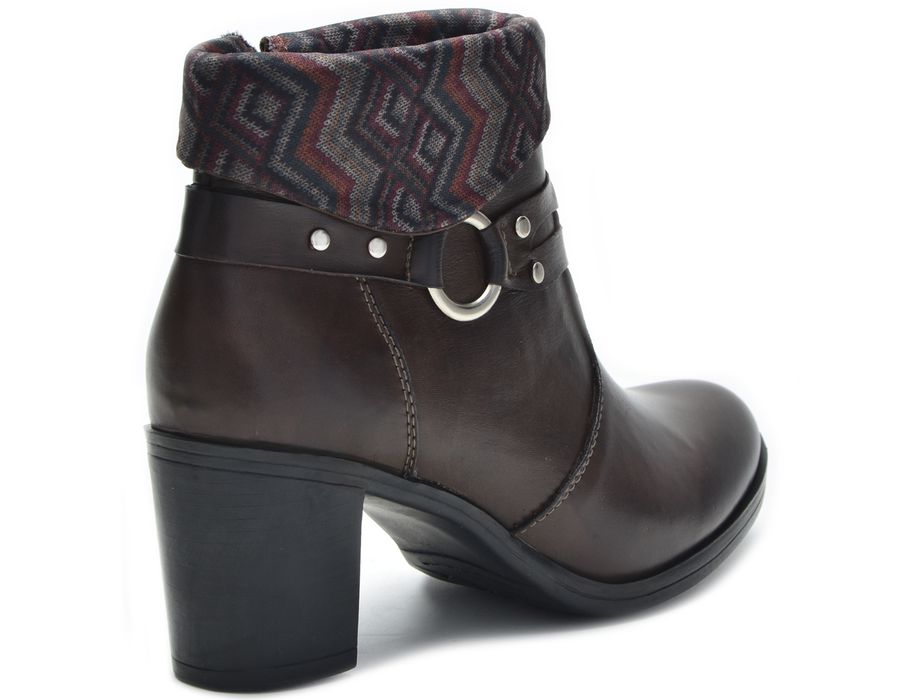 Bota Feminina Cano Curto Salto Grosso Brown/Étnico